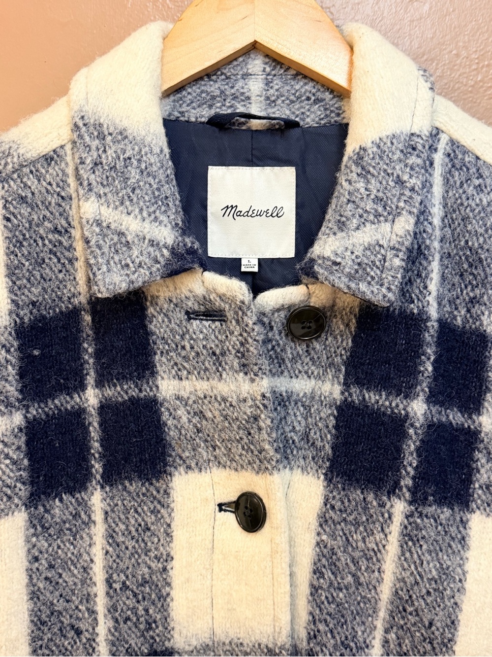 Madewell Women’s Blue White Plaid Lined Button Front Collared Shirt Jacket L - Picture 2 of 8